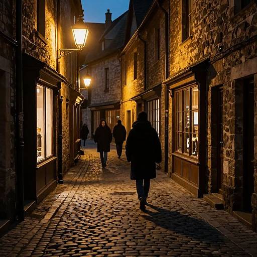 Enigmatic Lamplit Cobbled Alleyway