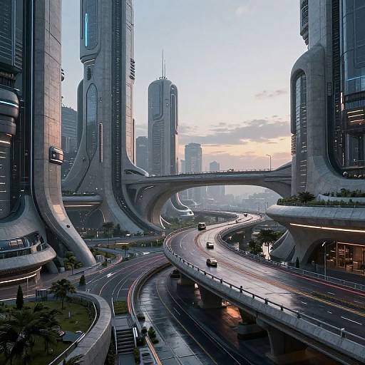 Futuristic Concrete Cityscape at Dusk