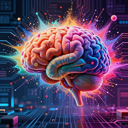 Vibrant AI Brain in Digital Grid