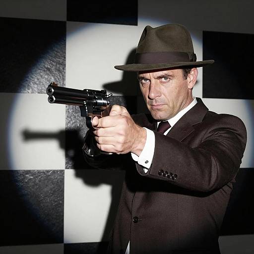 Mysterious Man with Revolver in Spotlight