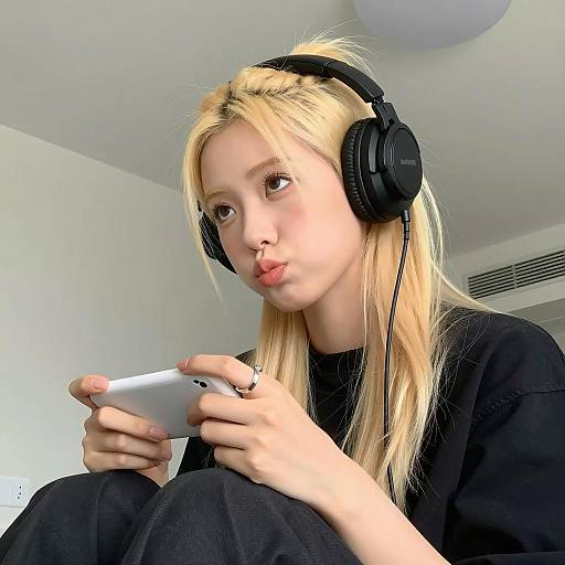 Stylish Woman with Headphones and Accent