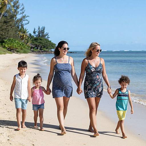 Joyful Family Walk on Fiji Beach