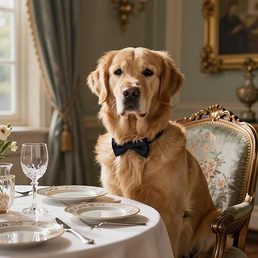 Elegant Retriever Dining in Victorian Luxury