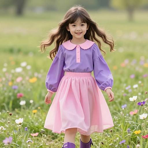 Young Girl in Pastel Meadow Outfit