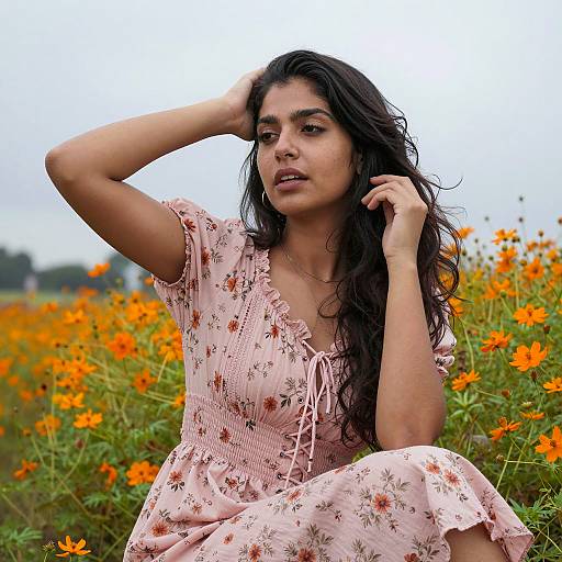 Serene Woman in Floral Field Scene