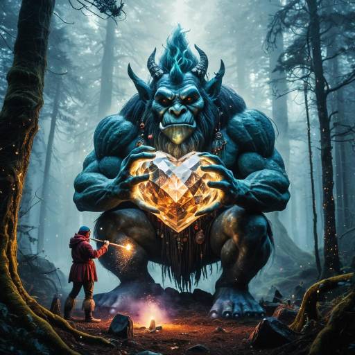 Surreal Troll Sculptor in Enchanted Forest