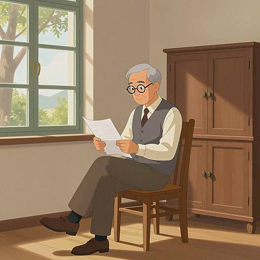 Cozy Indoor Reading Scene with Elderly Man