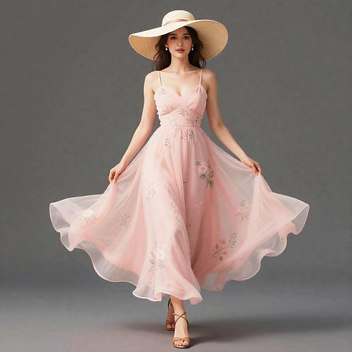 Whimsical Elegant Woman in Pink Dress