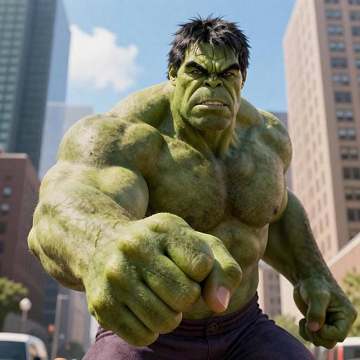 Hulk Superhero with Clenched Fist in Urban Setting
