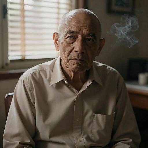 Contemplative Elder in Sunlit Room
