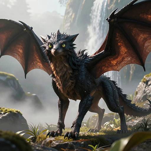 Feral Creature in a Misty Mountain Scene