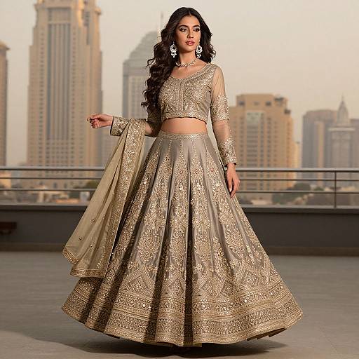 Modern Pakistani Lehenga in Urban Setting