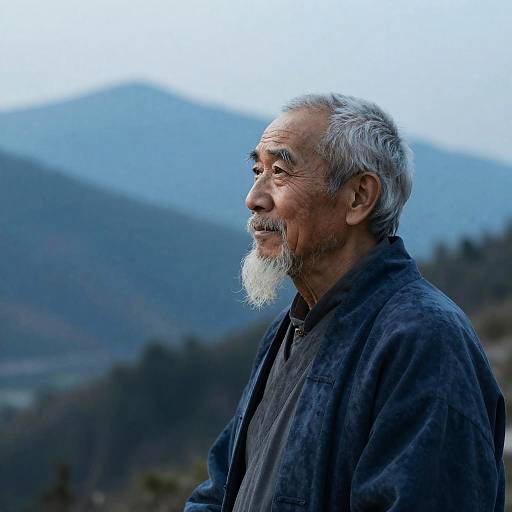 Wise Old Man Gazing at Mountains