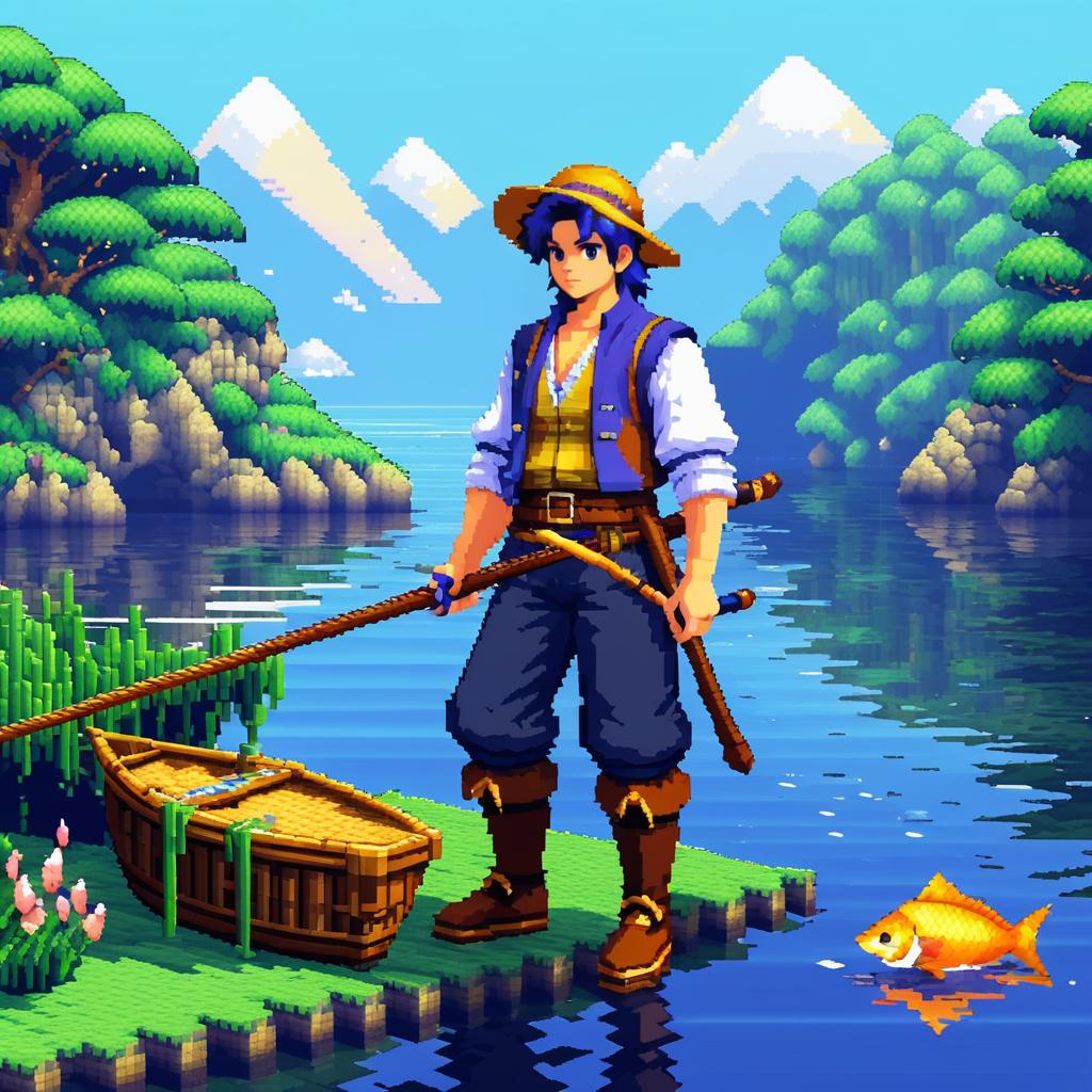 Pixel Art Bard Fisherman Character Design