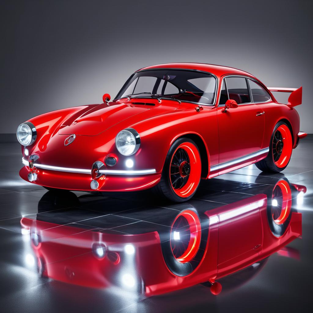 Electrified Red Car on Grey Background