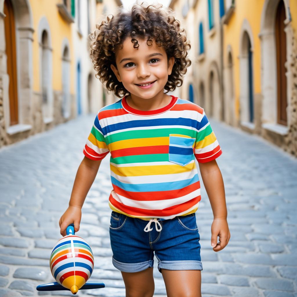 Cheerful Child in Italian Cobblestone Streets