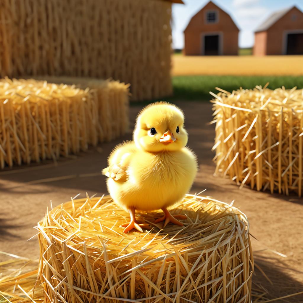 Photorealistic 3D Baby Chick in Farmyard