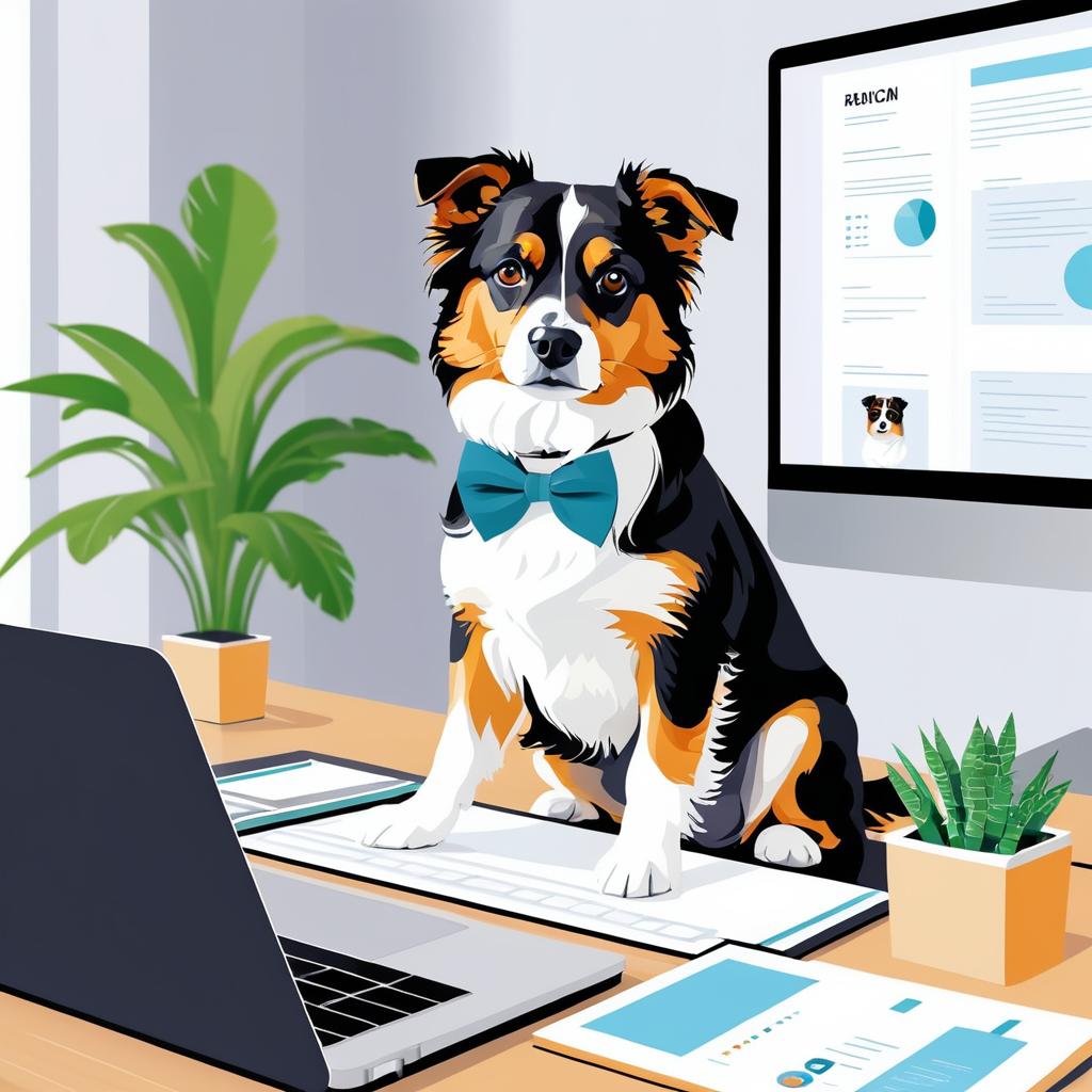 Confident Dog Working at Laptop Desk