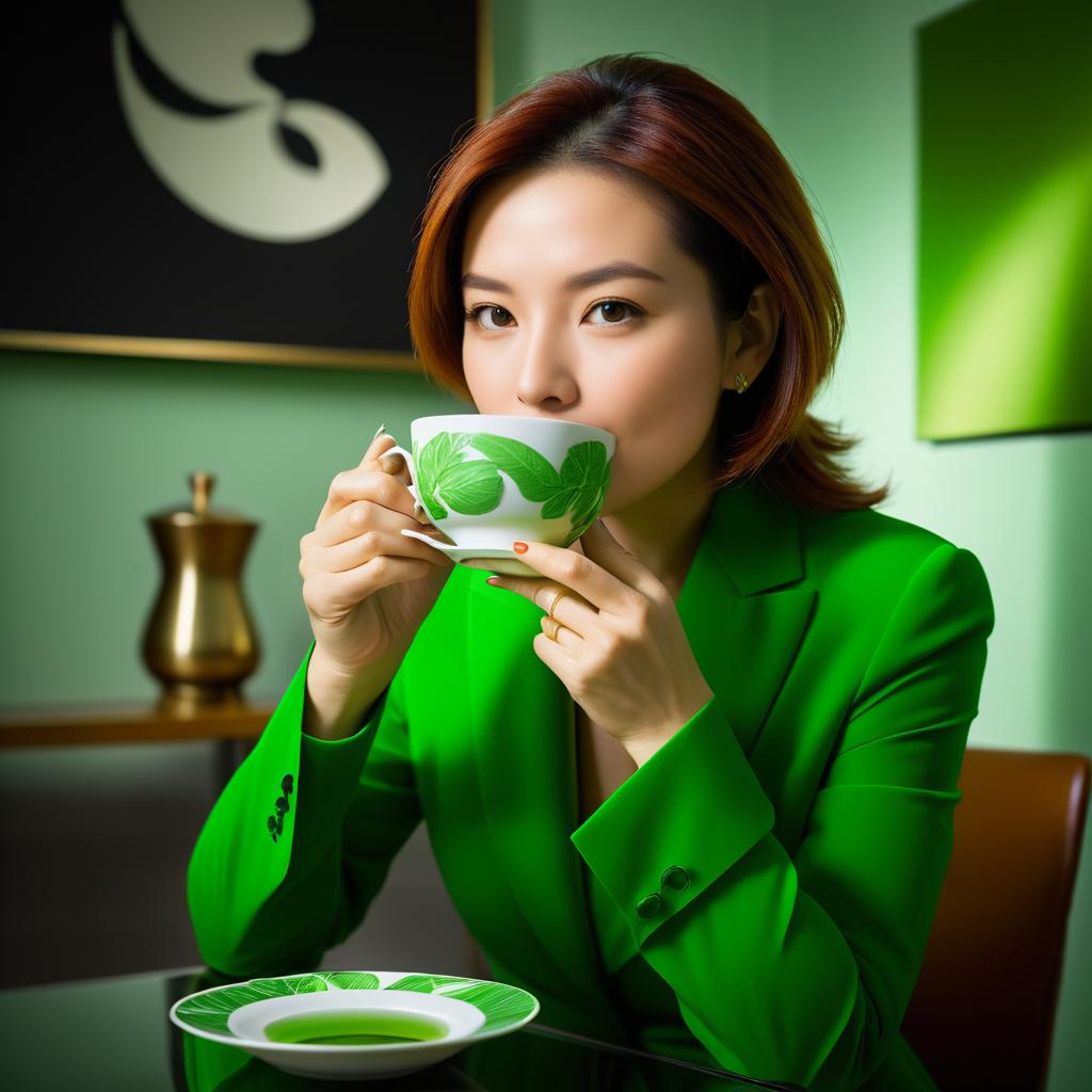 Artistic Photography of Woman with Green Tea