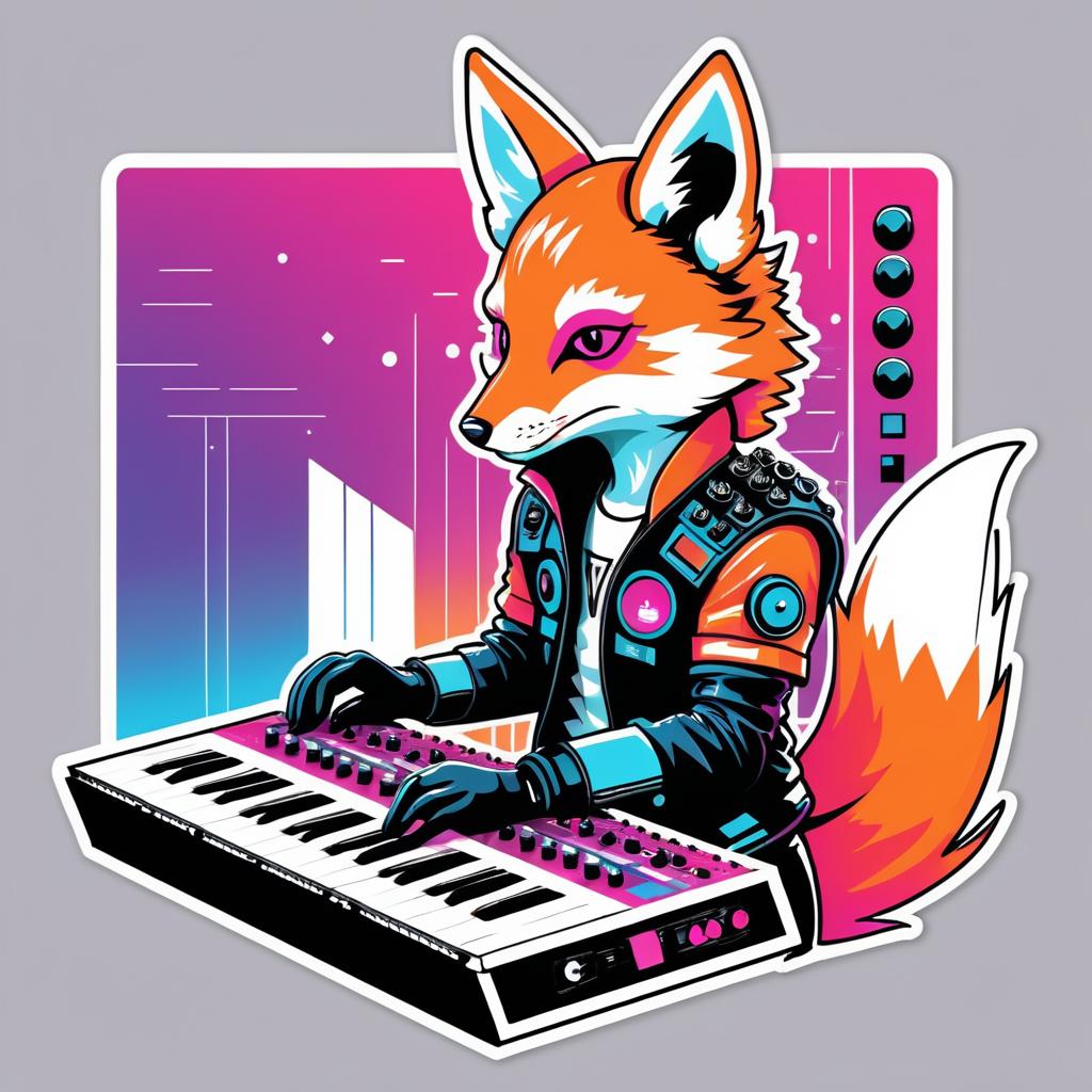 Cyborg Fox in 80s Punk Synth Style