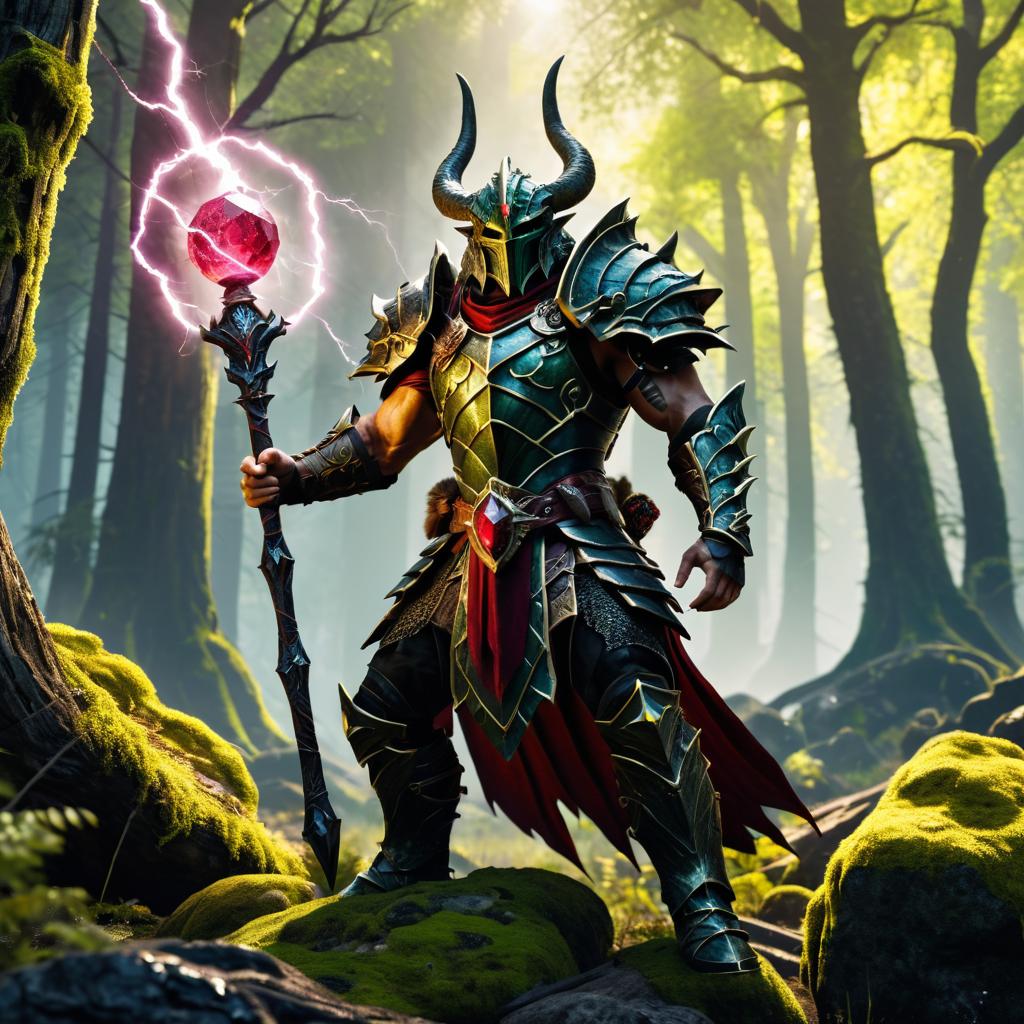 Regal Dragonborn Sorcerer in Enchanted Forest