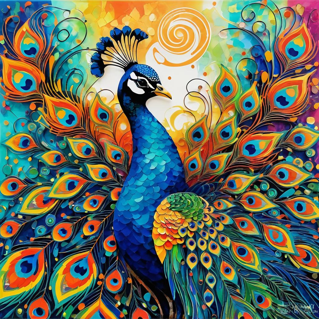 Vibrant Peacock Art with Abstract Flair