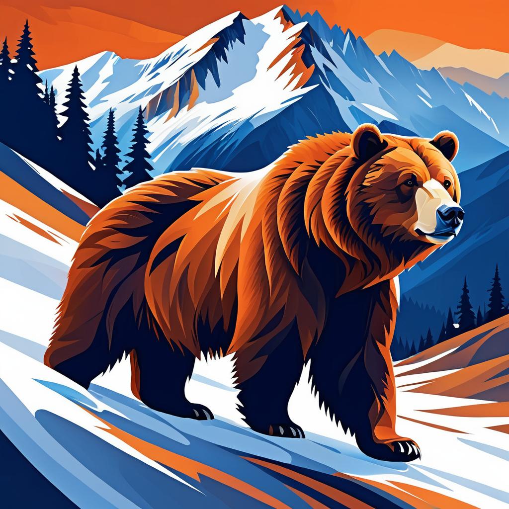 Majestic Bear Against Fiery Mountains