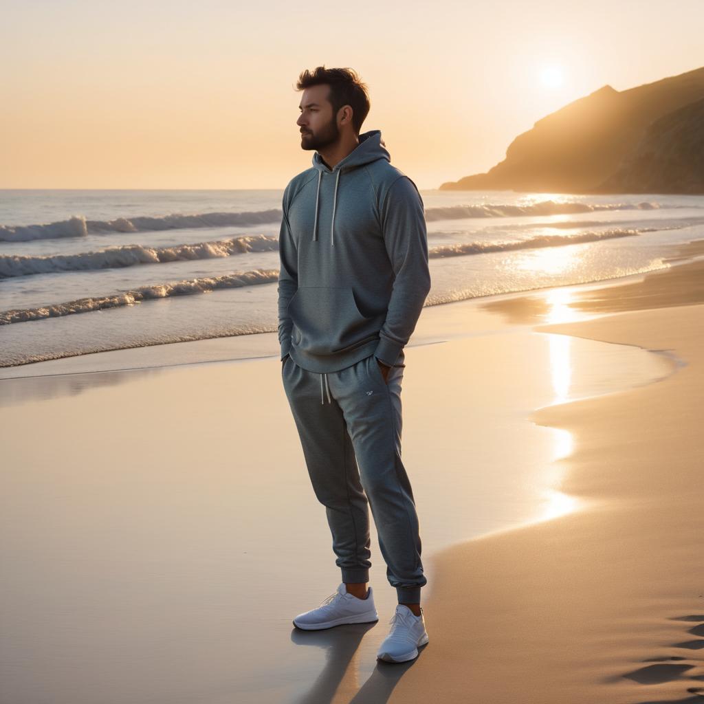 Isolated Writer on a Serene Beach at Dawn