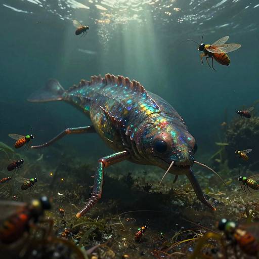 Bioluminescent Alien Creature Hunting Insects