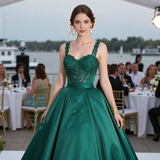 Elegant Emerald Satin Ball Gown