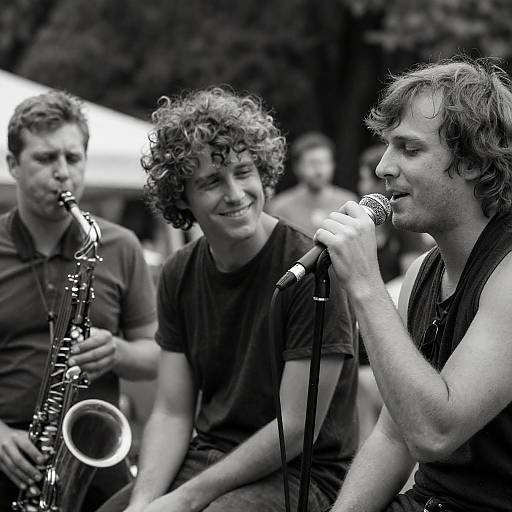 Three Musicians Captured in Black and White
