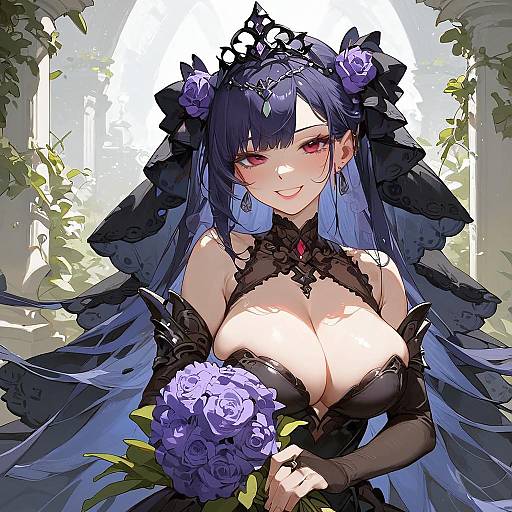 Moonlit Gothic Bride with Purple Bouquet