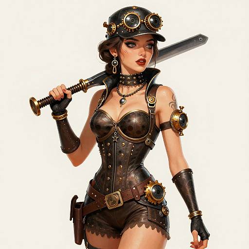 Steampunk Cyberpunk Erotic Woman Illustration
