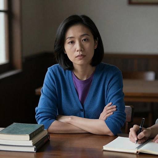 Asian Woman in Dimly Lit Room