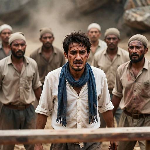 Chaotic Scene with Distressed Central Figure