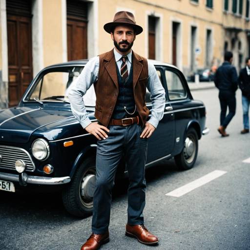 Man in Vintage Italian Outfit with Classic Car