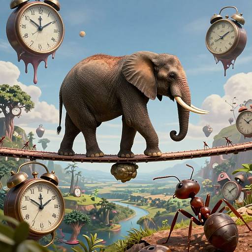 Surreal Elephant Balancing on Bridge