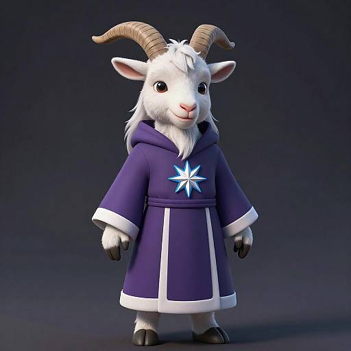 Anthropomorphic White Goat in Dark Robe