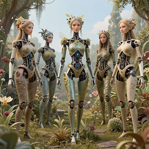 Biomechanical Dryad Robots in VR Garden