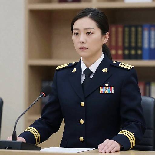 Serious Woman in Military Uniform Portrait