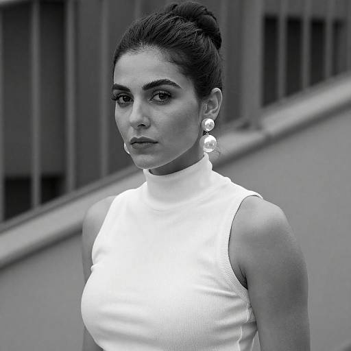 Black and White Portrait of Woman with Pearl Earrings