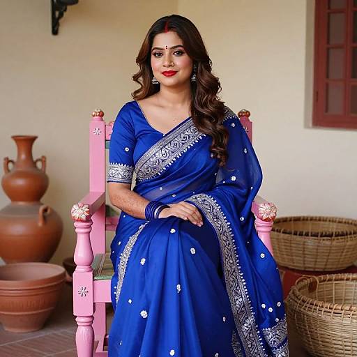Vibrant Bride in Indigo Handloom Saree