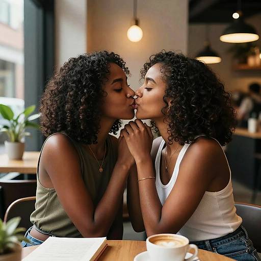 Tender Kiss in Cozy Urban Café
