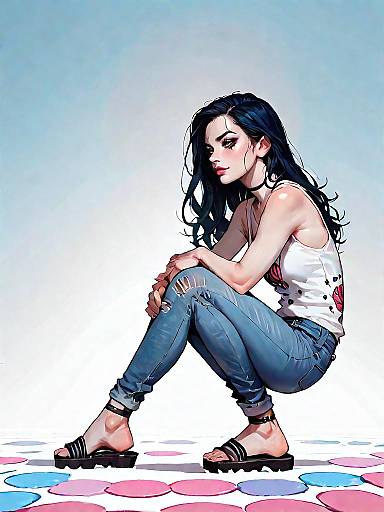 Casual woman in distressed jeans and tank top