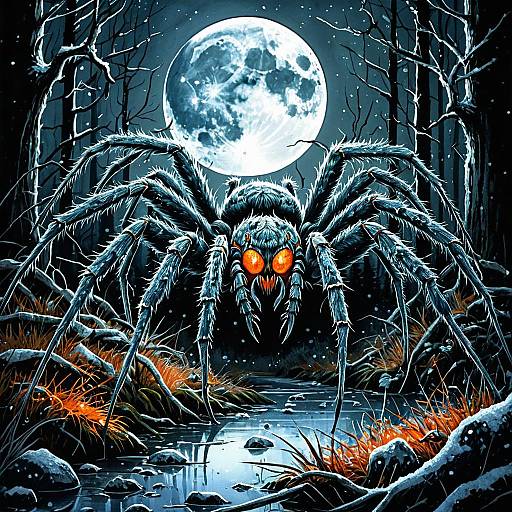 Gargantuan Crystalline Spider under Full Moon