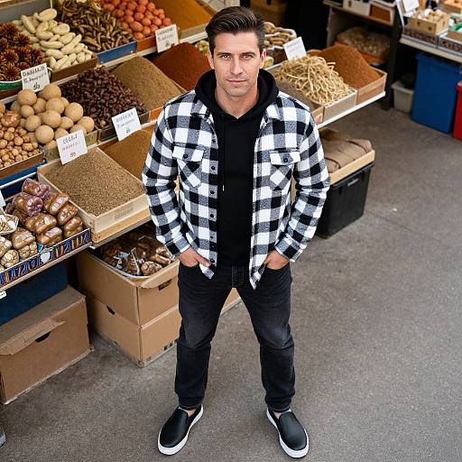 Modern Street Style with Vibrant Market