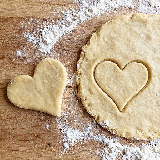 Heart-Shaped Dough on Wooden Surface
