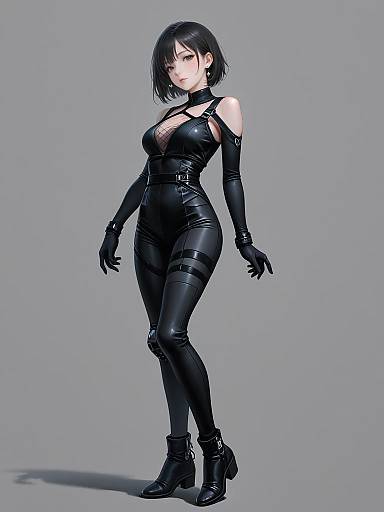 Modern Minimalist Woman in Black Bodysuit