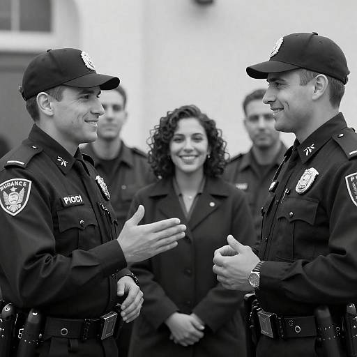 Smiling Police Officers in Black and White