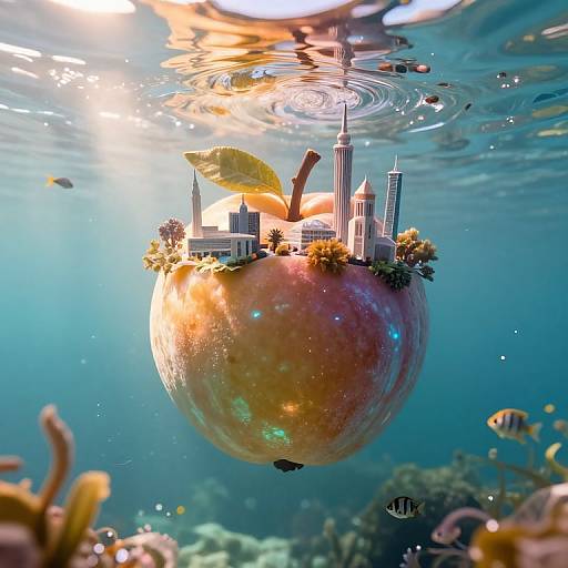 Surreal Seascape with Floating Landmarks